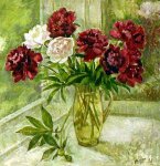 Пионы на окне - 1998, 60х60, холст, масло, цена договорная.<br />