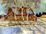 Дом М. Копытцевой - 1996, 70х80, холст, масло, цена договорная.<br />